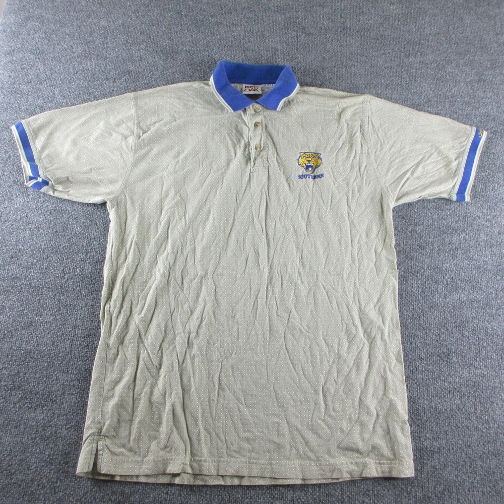 VINTAGE Southern Jaguars Polo Shirt Mens Large Gray NCAA Red Oak Embroidered 90s